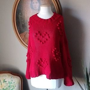 NWT Love At First Find Red Heart Sweater. Large